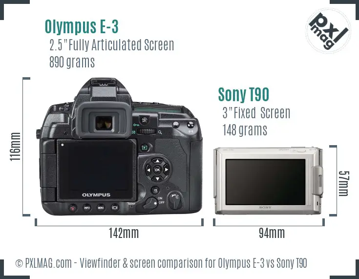 Olympus E-3 vs Sony T90 Screen and Viewfinder comparison