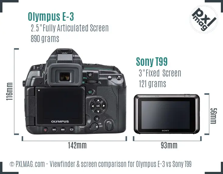 Olympus E-3 vs Sony T99 Screen and Viewfinder comparison