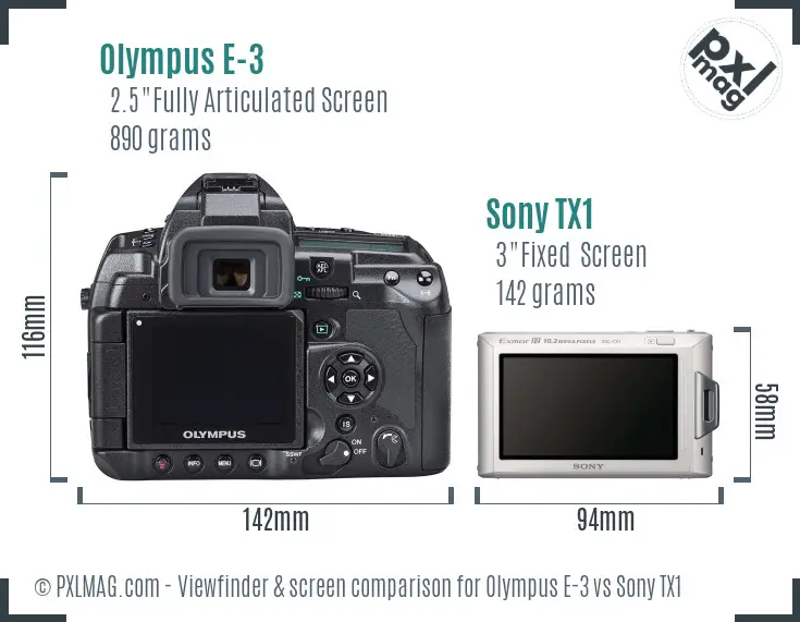 Olympus E-3 vs Sony TX1 Screen and Viewfinder comparison