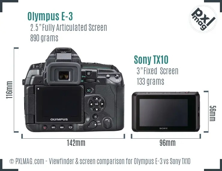 Olympus E-3 vs Sony TX10 Screen and Viewfinder comparison