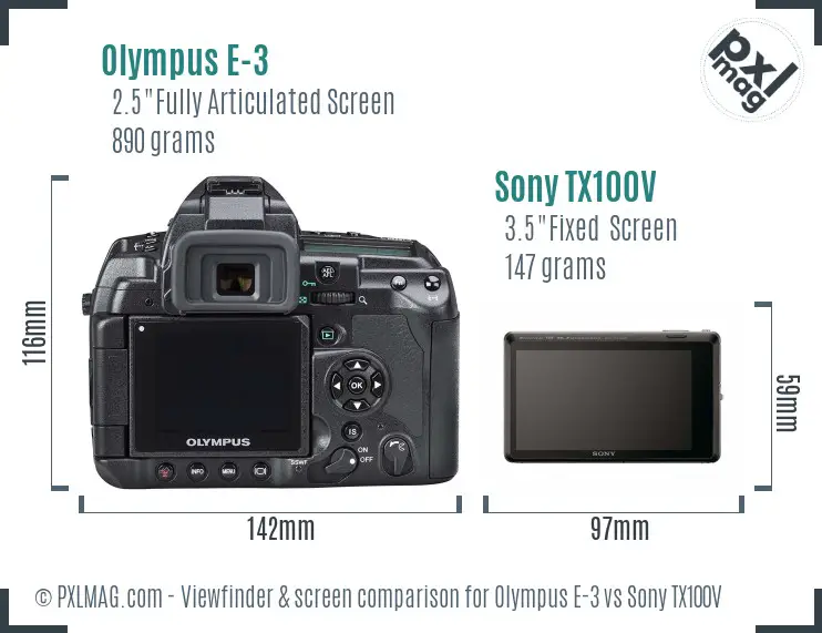 Olympus E-3 vs Sony TX100V Screen and Viewfinder comparison