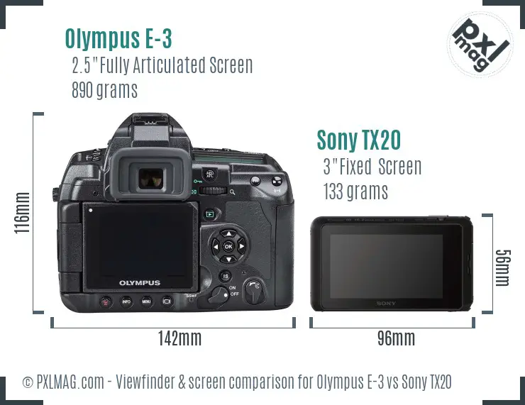 Olympus E-3 vs Sony TX20 Screen and Viewfinder comparison