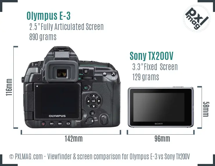 Olympus E-3 vs Sony TX200V Screen and Viewfinder comparison