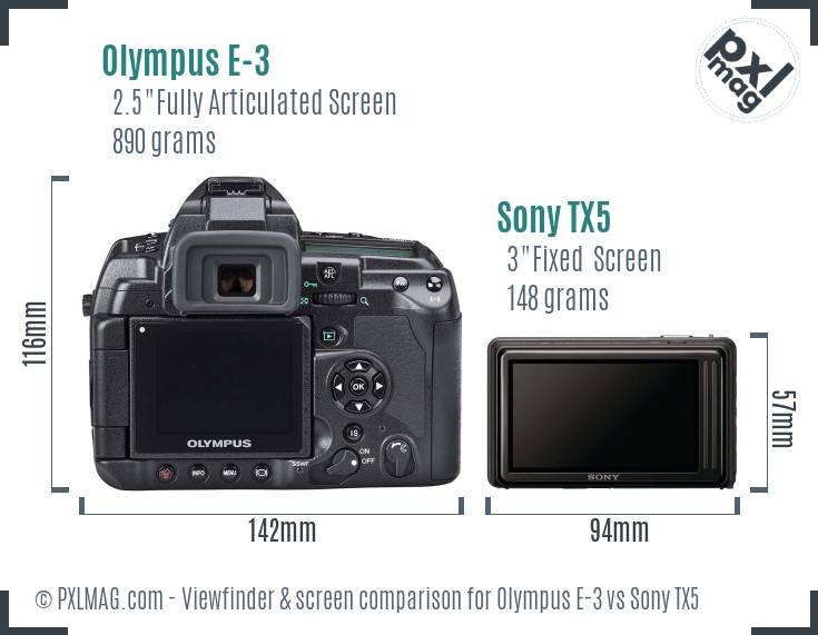 Olympus E-3 vs Sony TX5 Screen and Viewfinder comparison