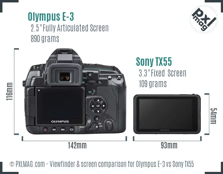 Olympus E-3 vs Sony TX55 Screen and Viewfinder comparison