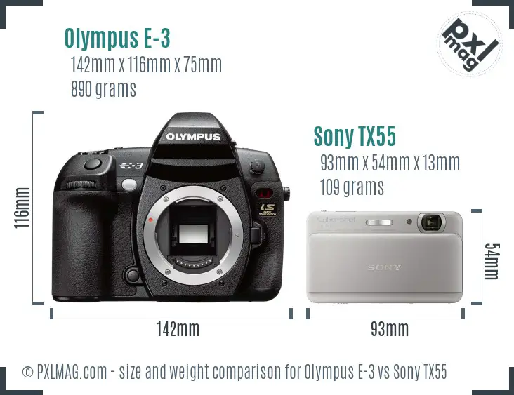 Olympus E-3 vs Sony TX55 size comparison Olympus E-3 vs Sony TX55 size comparison