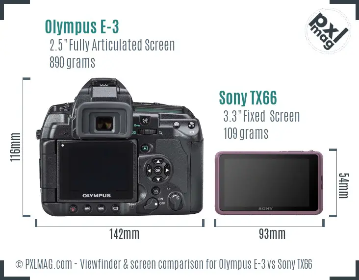 Olympus E-3 vs Sony TX66 Screen and Viewfinder comparison