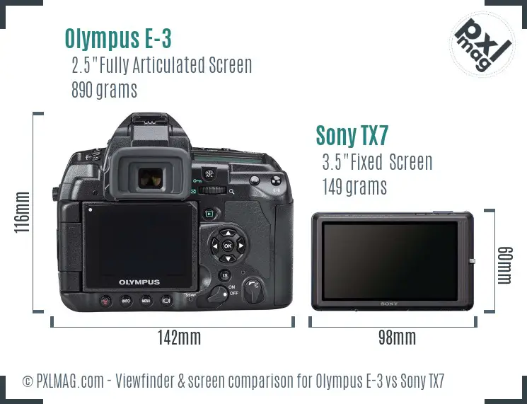 Olympus E-3 vs Sony TX7 Screen and Viewfinder comparison