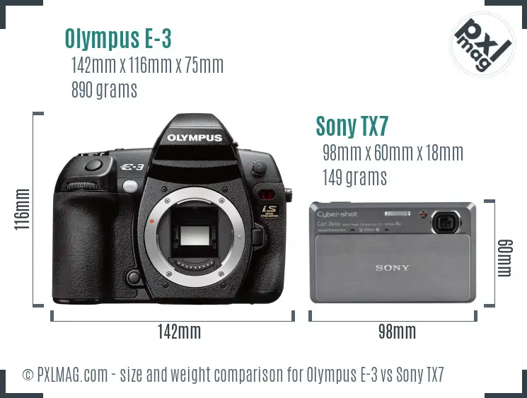 Olympus E-3 vs Sony TX7 size comparison