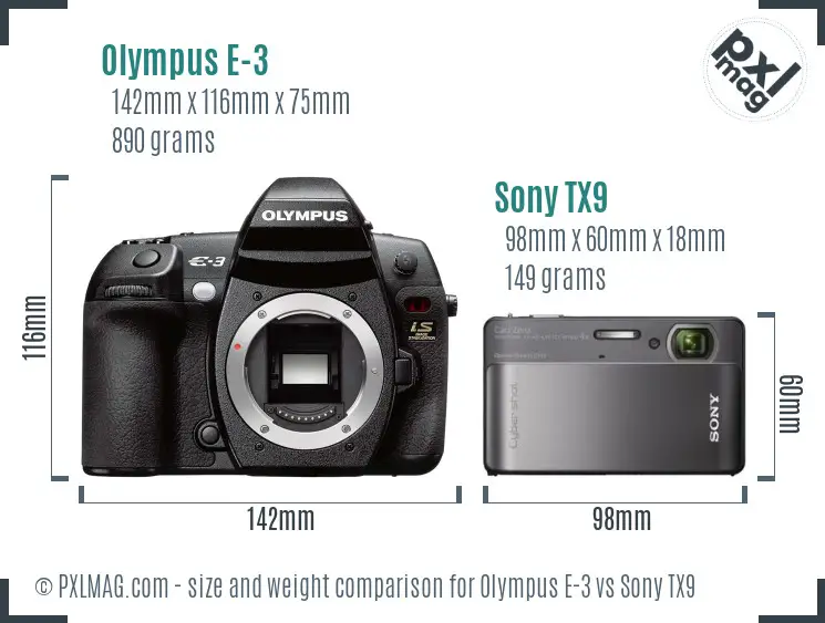 Olympus E-3 vs Sony TX9 size comparison Olympus E-3 vs Sony TX9 size comparison