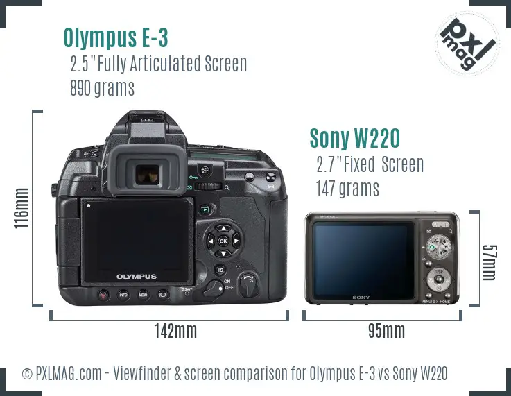 Olympus E-3 vs Sony W220 Screen and Viewfinder comparison Olympus E-3 vs Sony W220 Screen and Viewfinder comparison