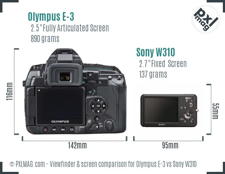 Olympus E-3 vs Sony W310 Screen and Viewfinder comparison