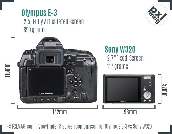 Olympus E-3 vs Sony W320 Screen and Viewfinder comparison