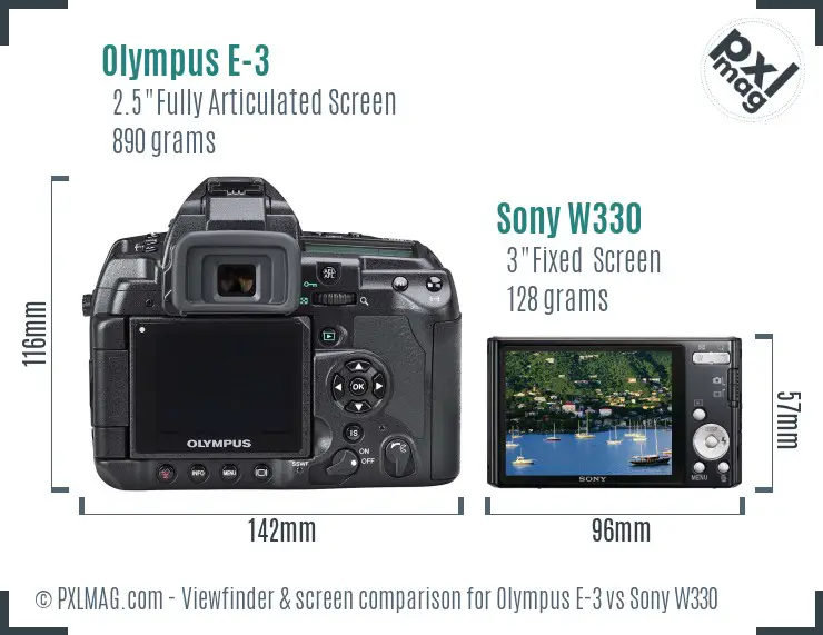 Olympus E-3 vs Sony W330 Screen and Viewfinder comparison