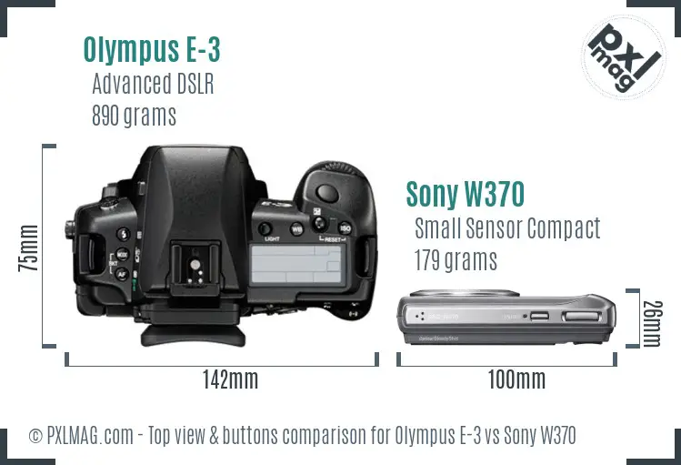 Olympus E-3 vs Sony W370 top view buttons comparison Olympus E-3 vs Sony W370 top view buttons comparison
