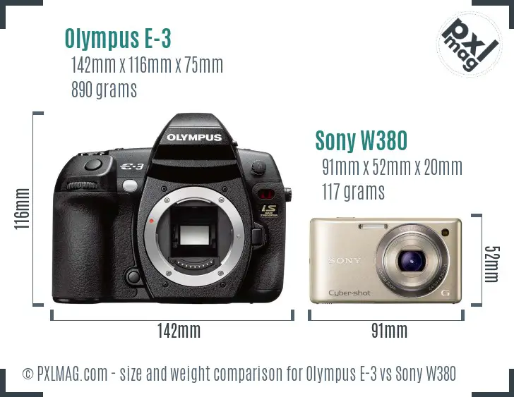 Olympus E-3 vs Sony W380 size comparison Olympus E-3 vs Sony W380 size comparison