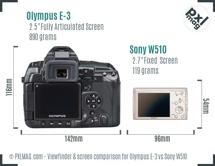 Olympus E-3 vs Sony W510 Screen and Viewfinder comparison