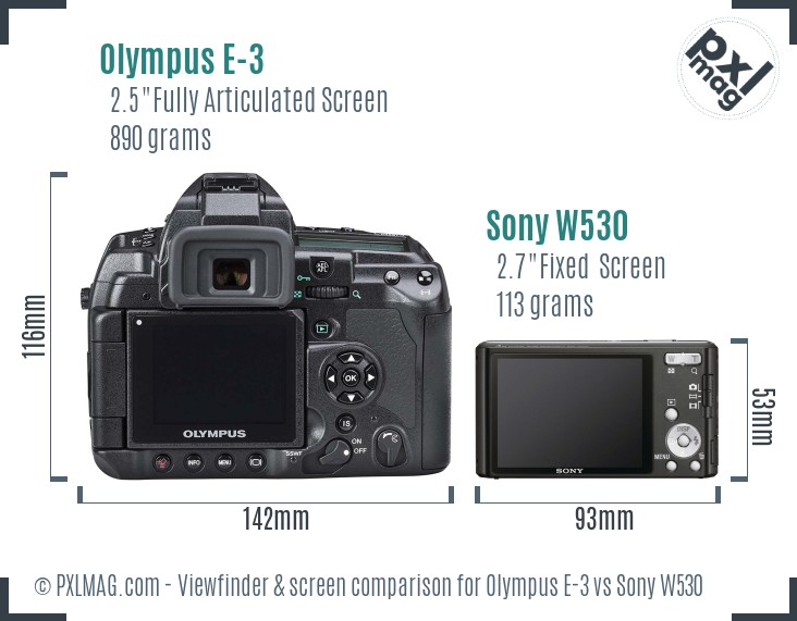 Olympus E-3 vs Sony W530 Screen and Viewfinder comparison