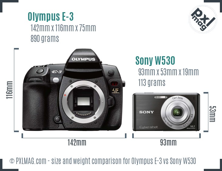 Olympus E-3 vs Sony W530 size comparison Olympus E-3 vs Sony W530 size comparison