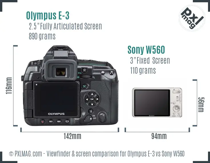 Olympus E-3 vs Sony W560 Screen and Viewfinder comparison