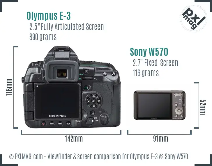 Olympus E-3 vs Sony W570 Screen and Viewfinder comparison