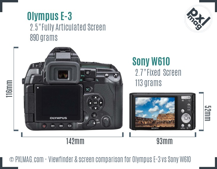 Olympus E-3 vs Sony W610 Screen and Viewfinder comparison