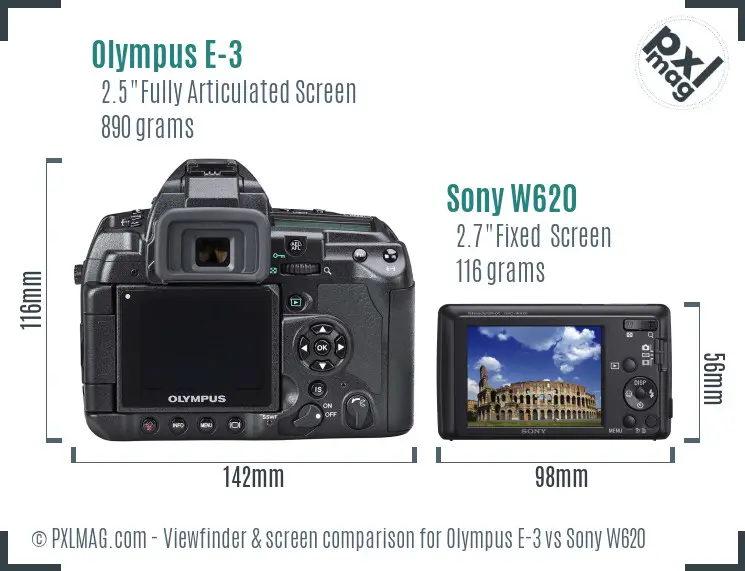 Olympus E-3 vs Sony W620 Screen and Viewfinder comparison