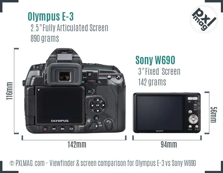 Olympus E-3 vs Sony W690 Screen and Viewfinder comparison