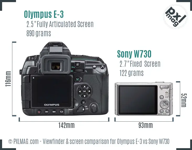 Olympus E-3 vs Sony W730 Screen and Viewfinder comparison
