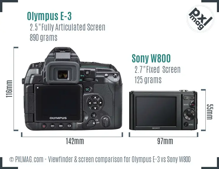 Olympus E-3 vs Sony W800 Screen and Viewfinder comparison