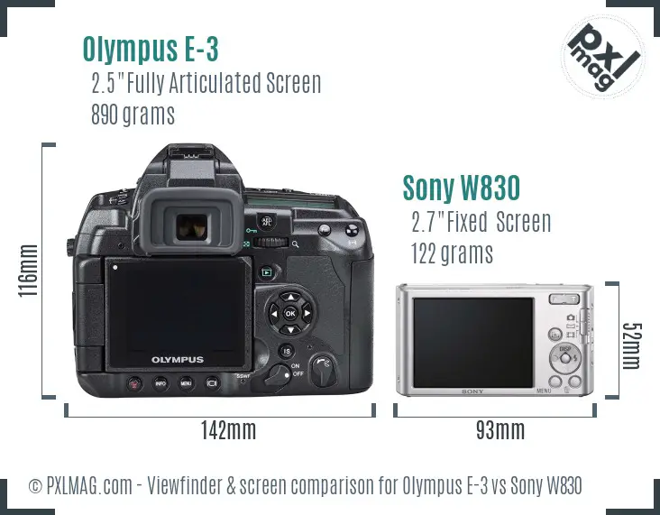 Olympus E-3 vs Sony W830 Screen and Viewfinder comparison