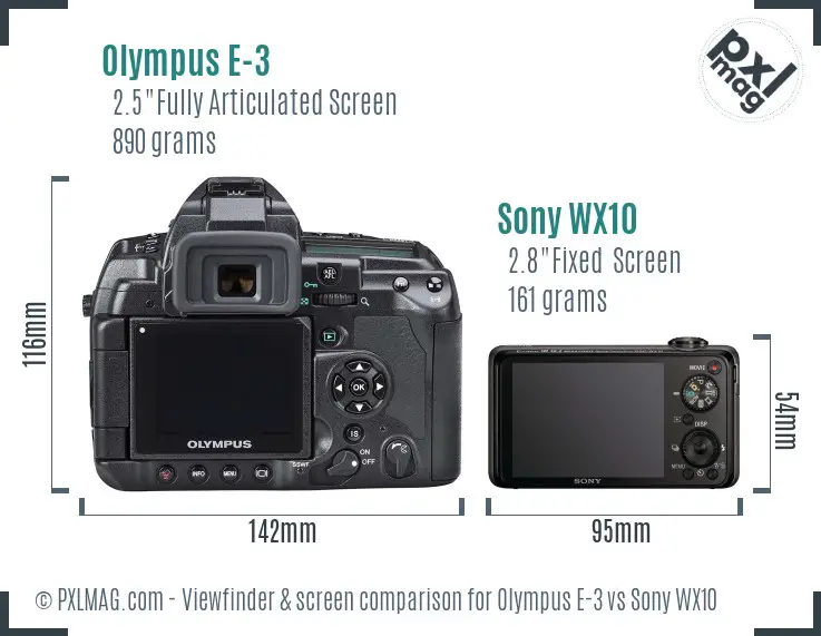 Olympus E-3 vs Sony WX10 Screen and Viewfinder comparison
