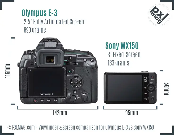 Olympus E-3 vs Sony WX150 Screen and Viewfinder comparison