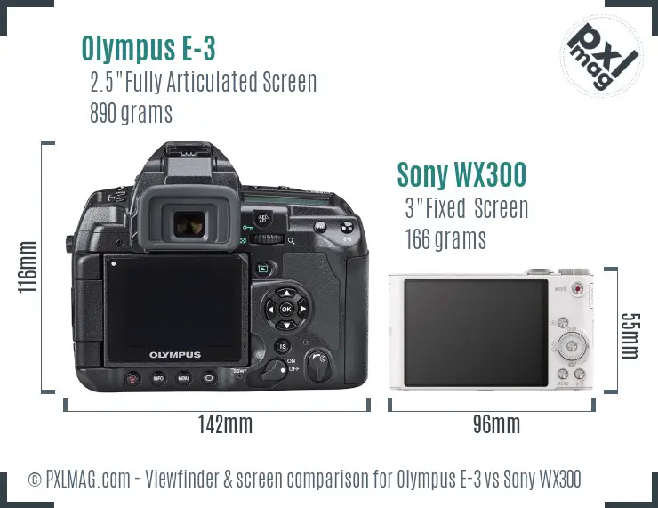 Olympus E-3 vs Sony WX300 Screen and Viewfinder comparison