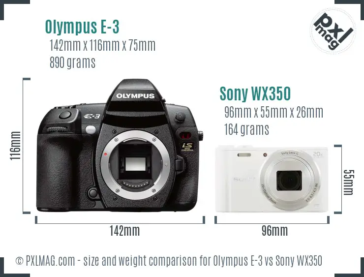 Olympus E-3 vs Sony WX350 size comparison