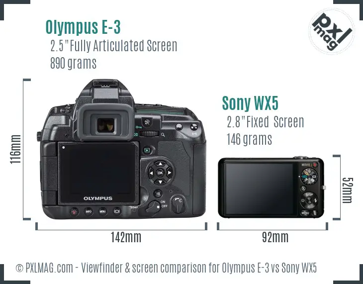 Olympus E-3 vs Sony WX5 Screen and Viewfinder comparison