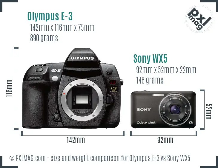 Olympus E-3 vs Sony WX5 size comparison