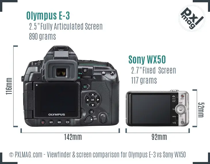 Olympus E-3 vs Sony WX50 Screen and Viewfinder comparison