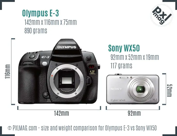 Olympus E-3 vs Sony WX50 size comparison