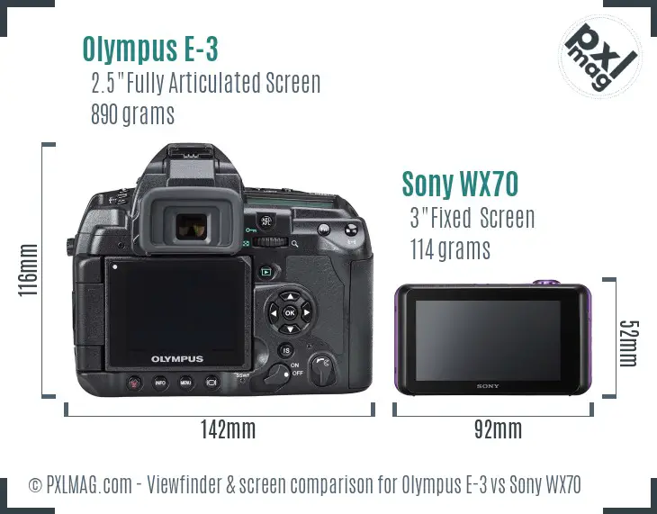 Olympus E-3 vs Sony WX70 Screen and Viewfinder comparison