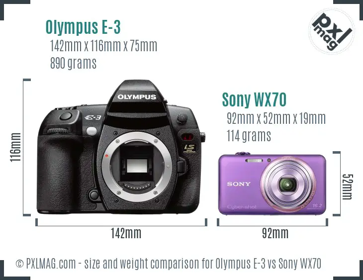 Olympus E-3 vs Sony WX70 size comparison