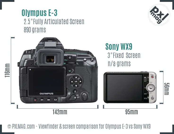 Olympus E-3 vs Sony WX9 Screen and Viewfinder comparison