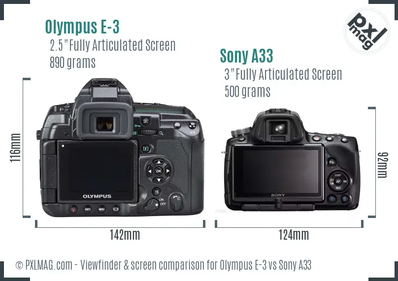 Olympus E-3 vs Sony A33 Screen and Viewfinder comparison