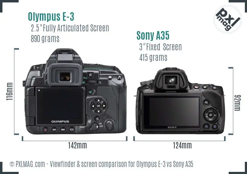 Olympus E-3 vs Sony A35 Screen and Viewfinder comparison