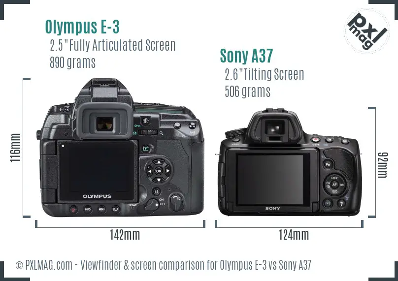 Olympus E-3 vs Sony A37 Screen and Viewfinder comparison