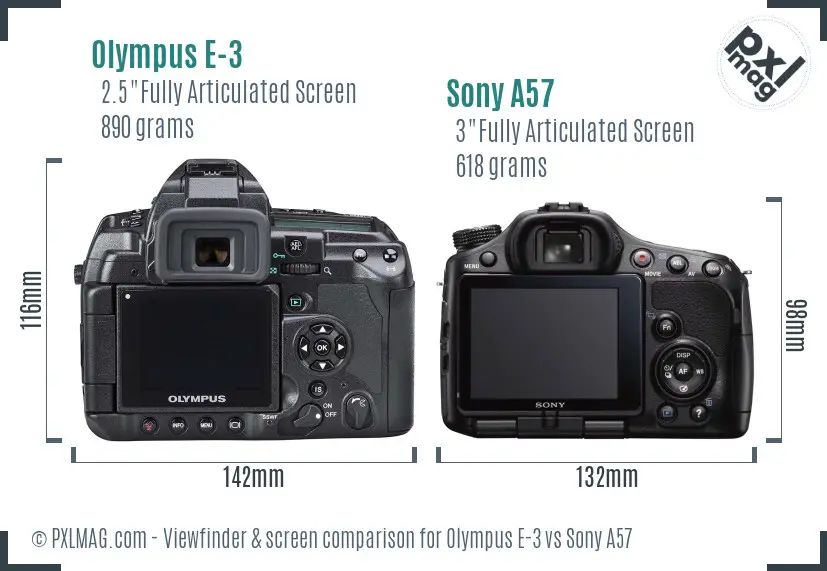 Olympus E-3 vs Sony A57 Screen and Viewfinder comparison