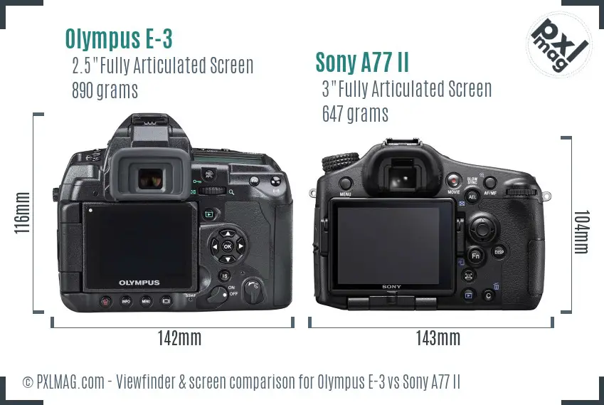 Olympus E-3 vs Sony A77 II Screen and Viewfinder comparison