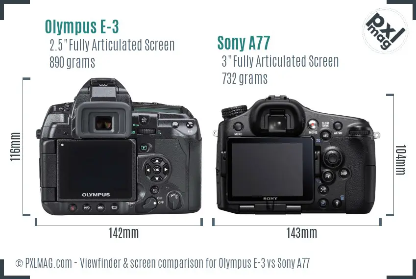 Olympus E-3 vs Sony A77 Screen and Viewfinder comparison