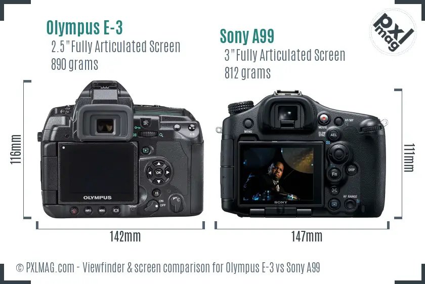 Olympus E-3 vs Sony A99 Screen and Viewfinder comparison