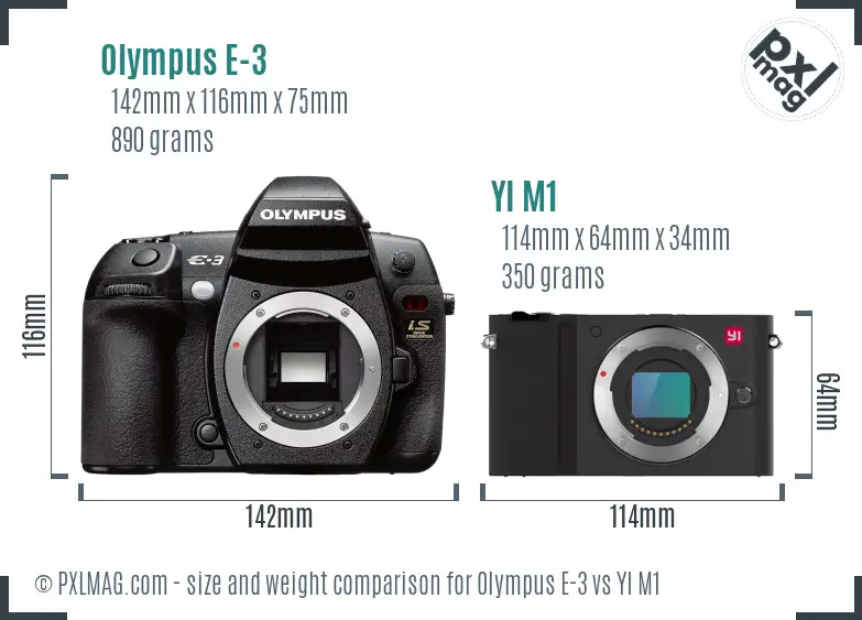 Olympus E-3 vs YI M1 size comparison